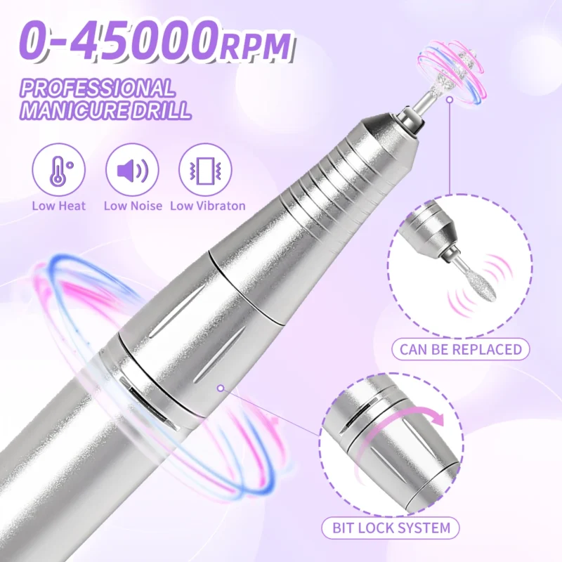 45000RPM Electric Nail Drill Machine Professional Nail Drills for Gel Nails Polish Rechargeable Portable Nail File Manicure Tool - Image 3