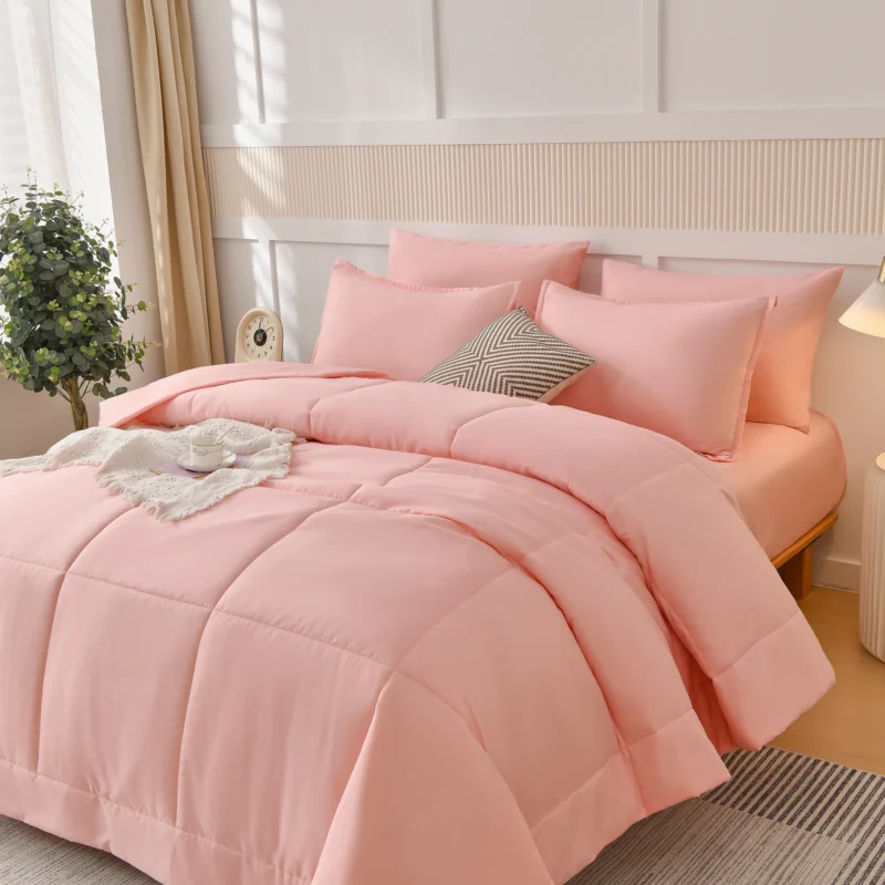 7 Pieces Comforters Queen Size Bed All Season Bedding Sets Bed in a Bag with Comforter, Sheets, Pillowcases & Shams, Pink - Image 3