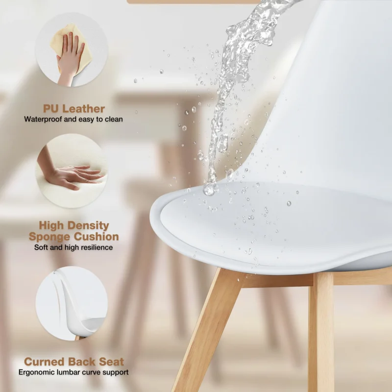 JHK PU Leather Dining Chairs Set of 4 Wooden Legs Lounge Chair for Home Kitchen Comfortable Sponge Cushion Living Room Chair - Image 5