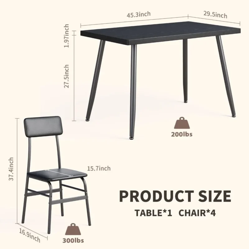Dining Table Set for 4, Kitchen Table with 4 Chairs,5-Piece Dining Room Furniture Set with Metal Frame for Living Room,Apartment - Image 3
