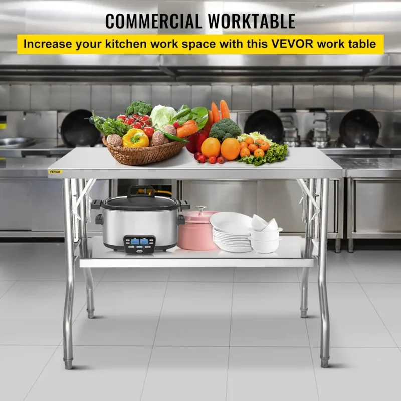 Commercial Worktable Workstation 48 x 24 Inch Folding Commercial Prep Table, Heavy-duty Stainless Steel Folding Table with 772 l - Image 4