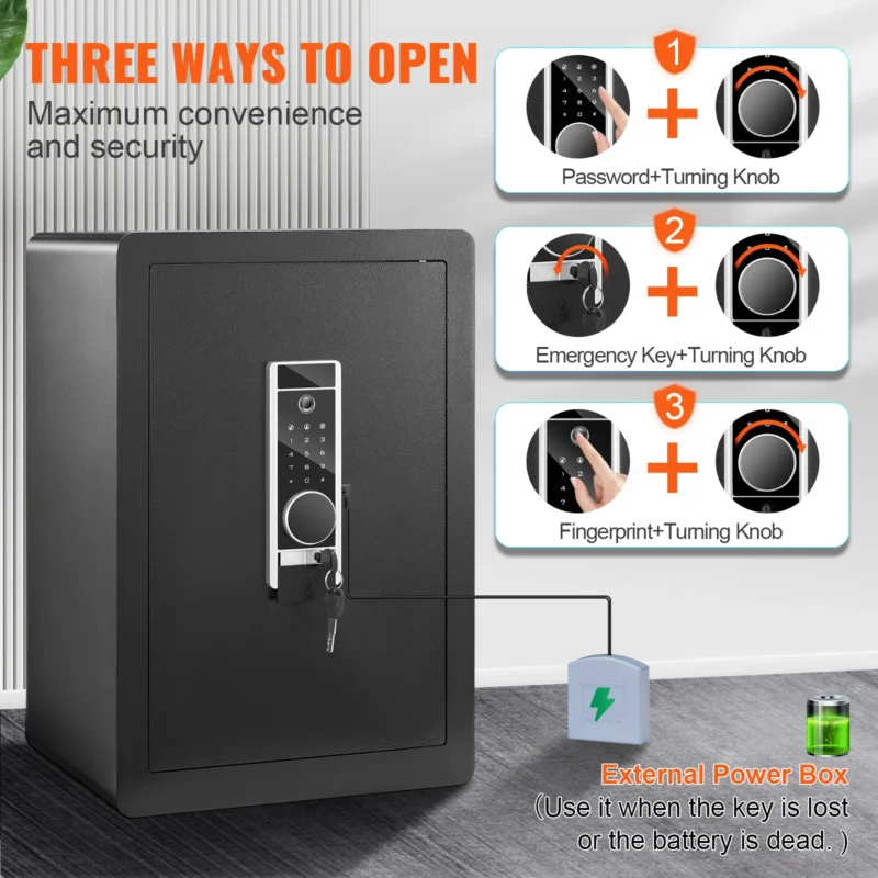 VEVOR Electric Safe 2.2/1.8 Cubic Feet Fingerprint & Digital Security Cabinet Safe W/ Fire-proof Bag for Cash Jewelry Documents - Image 3