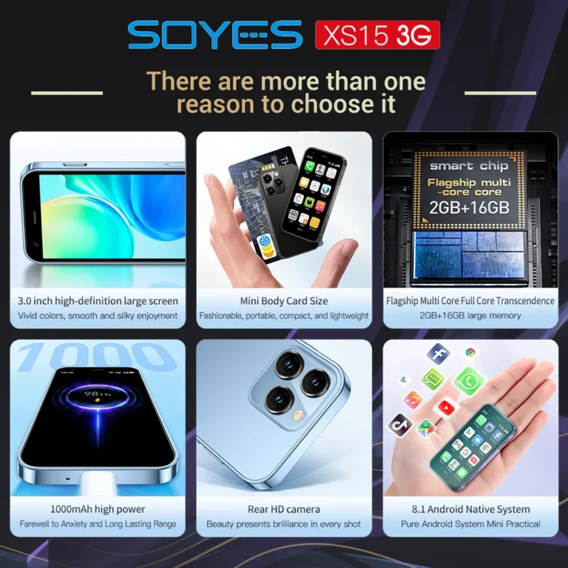 SOYES XS15 Mini Android8.1 Smart Phone 3.0 Inch Display 2GB RAM 16GB ROM Dual SIM Standby Play Store 3G Little Phone - Image 2