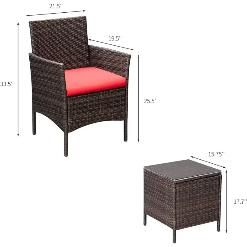 3 Pieces Patio Furniture PE Rattan Wicker Chair Conversation Set Brown and Red Garden Furniture Sets Free Shipping Outdoor - Image 5