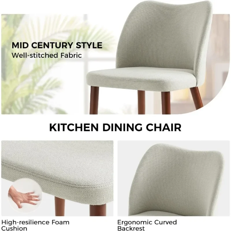 Upholstered Dining Chairs, Modern Ergonomic Dining Room Chairs with Solid Wood Legs, Cute Armless Side Guest Chairs - Image 4