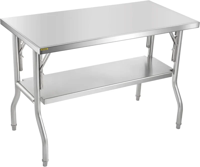 Commercial Worktable Workstation 48 x 24 Inch Folding Commercial Prep Table, Heavy-duty Stainless Steel Folding Table with 772 l