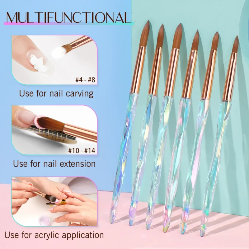 SAVILAND Kolinsky Acrylic Nail Brush Set Size 4/6/8/10/12/14/16 for Acrylic Powder Application Brushes Nail Art Brush Tool - Image 3