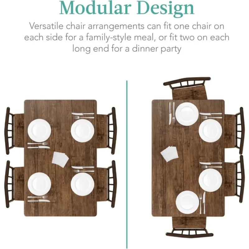 5-Piece Metal and Wood Indoor Modern Rectangular Dining Table Furniture Set for Kitchen, Dining Room, Breakfast Nook W/ 4 Chairs - Image 4