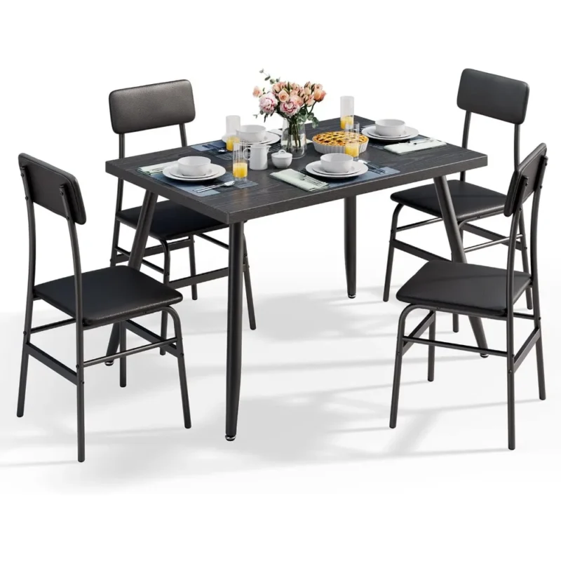 Dining Table Set for 4, Kitchen Table with 4 Chairs,5-Piece Dining Room Furniture Set with Metal Frame for Living Room,Apartment - Image 2