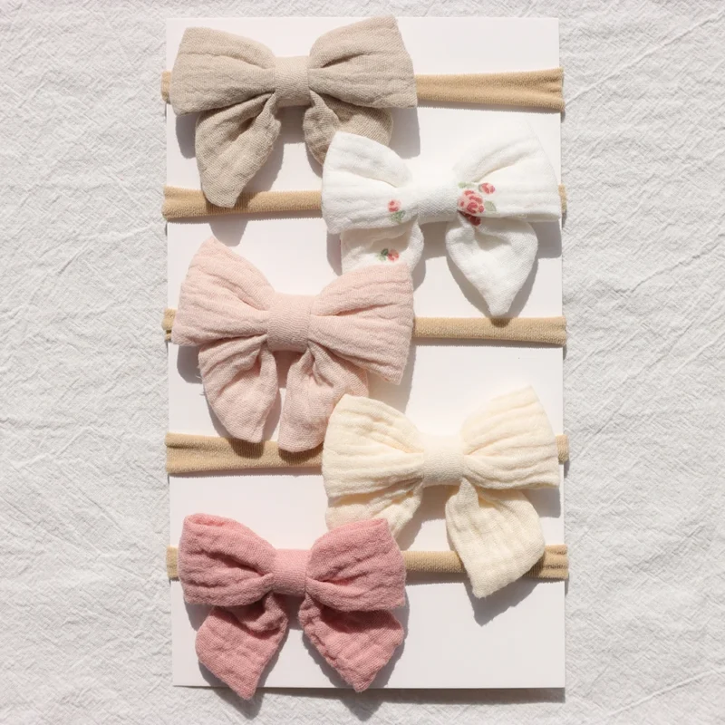 5Pcs/Lot Newborn Baby Headband Bows Nylon Baby Girl Headbands Elastic Soft Hair Bands For Children Baby Hair Accessories Kids - Image 5