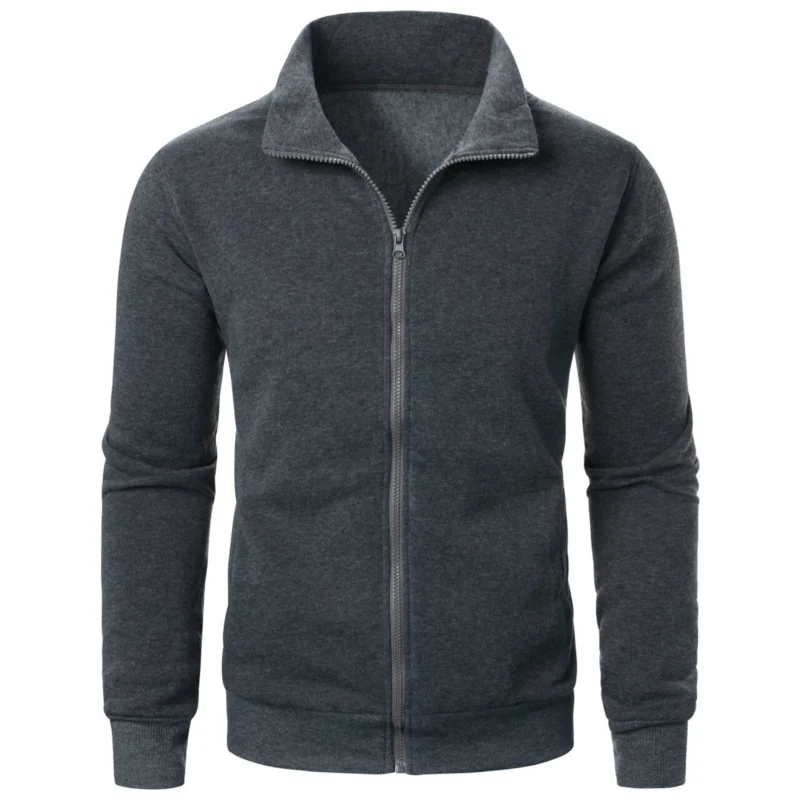 Men's casual sports zipper stand collar hoodie coat men's solid color cardigan