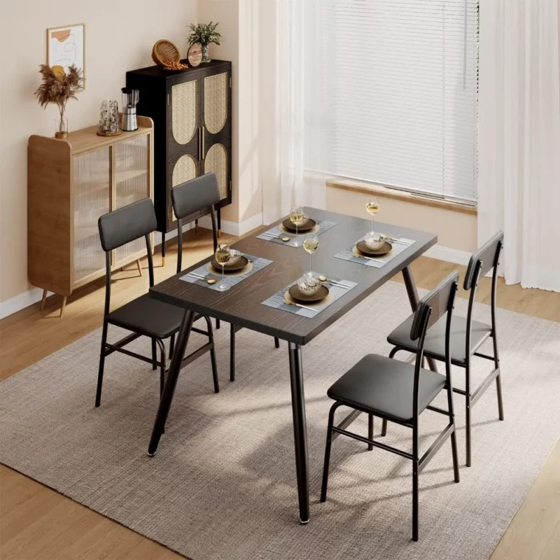 Dining Table Set for 4, Kitchen Table with 4 Chairs,5-Piece Dining Room Furniture Set with Metal Frame for Living Room,Apartment - Image 6