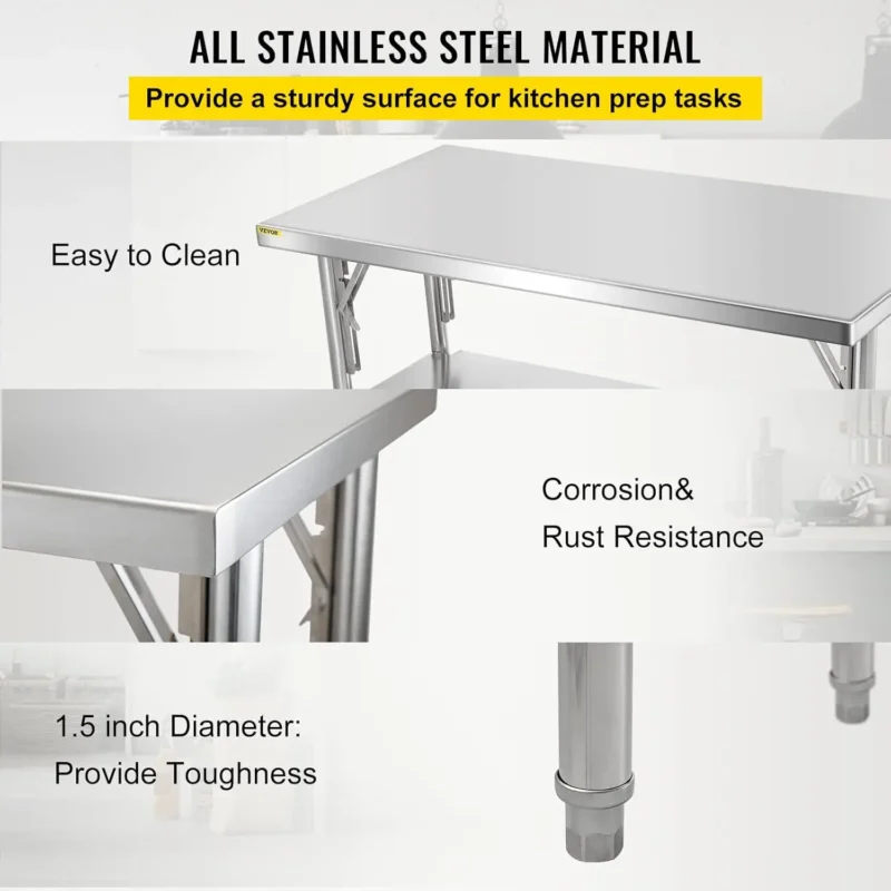 Commercial Worktable Workstation 48 x 24 Inch Folding Commercial Prep Table, Heavy-duty Stainless Steel Folding Table with 772 l - Image 5