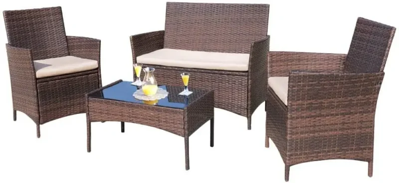 4 Pieces Outdoor Patio Furniture Sets Rattan Chair Wicker Set, Outdoor Indoor Use Backyard Porch Garden Balcony Furniture Sets