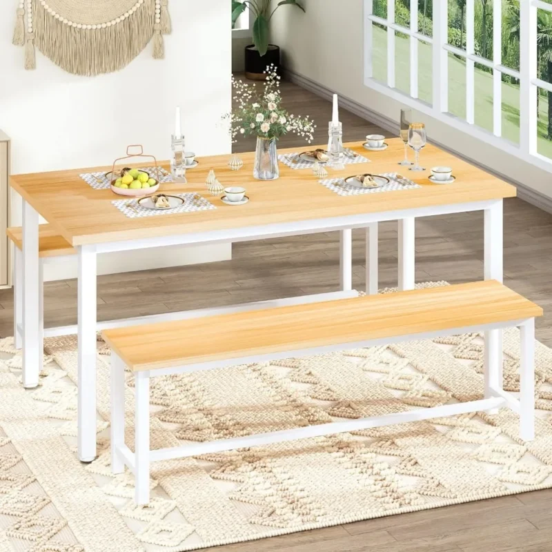 Dining Room Table Set, Kitchen Table Set with 2 Benches, Ideal for Home, Kitchen and Dining Room, - Image 3