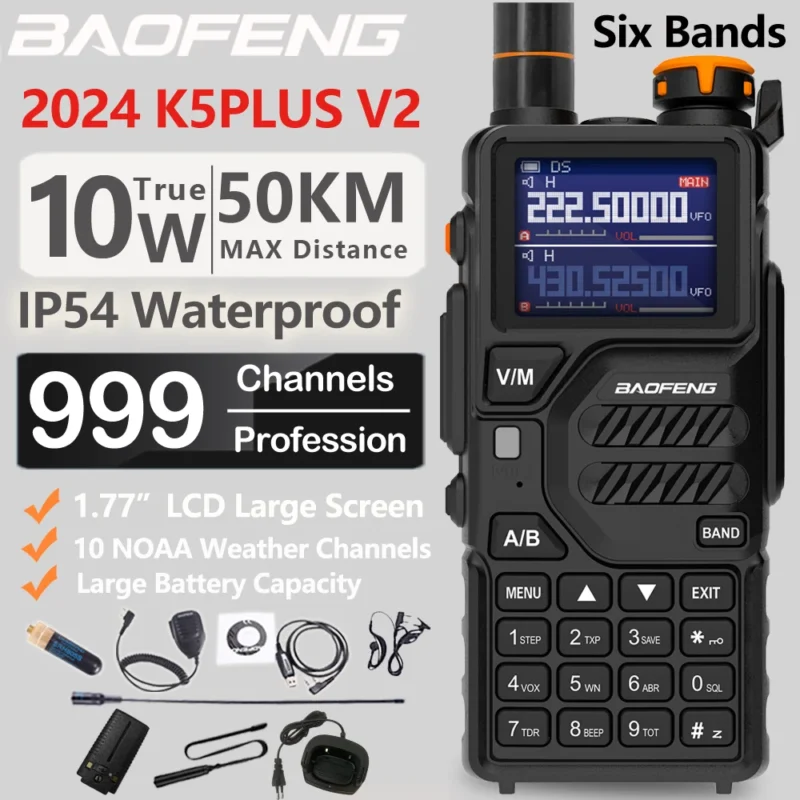 2024 Baofeng UV-K5 Plus Walkie Talkie 12W High Capacity AM FM Two Way Radio Full Band LCD 999CH Frequency Copy NOAA Noise Reduce