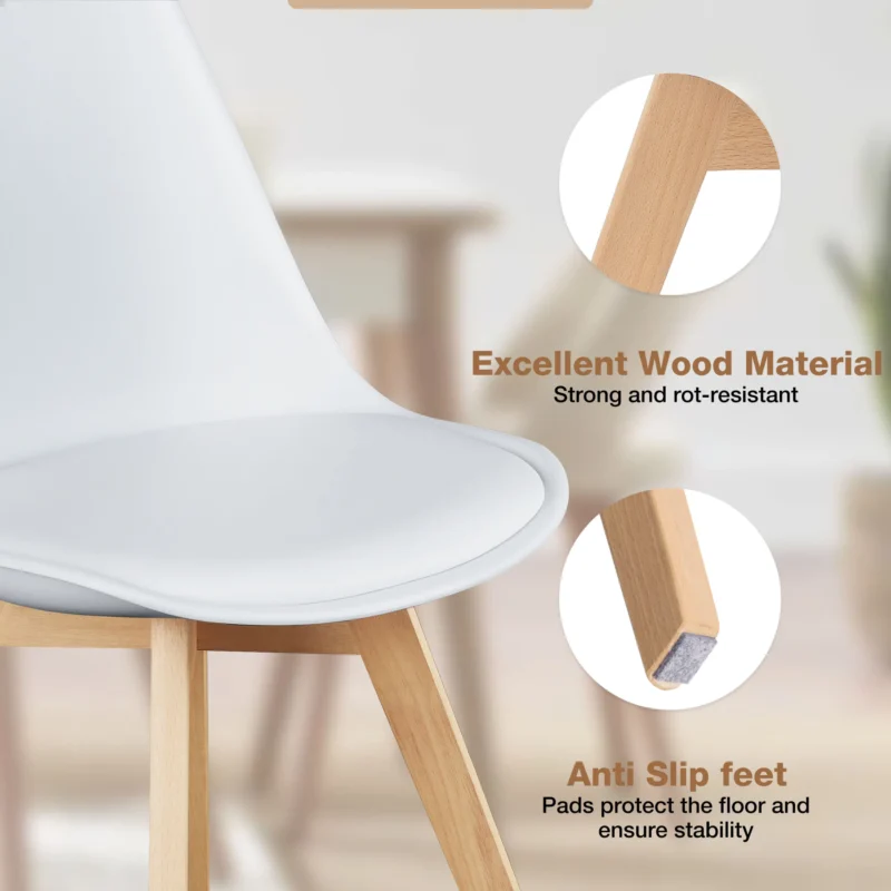 JHK PU Leather Dining Chairs Set of 4 Wooden Legs Lounge Chair for Home Kitchen Comfortable Sponge Cushion Living Room Chair - Image 6