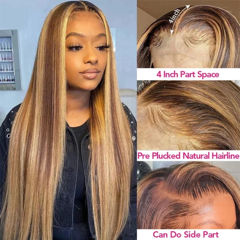 Highlight Wig 13x6 Hd Lace Frontal Wig Natural Hairline PrePlucked 30 Inch 13x4 Honey Blonde Straight Lace Front Wigs Human Hair - Image 2