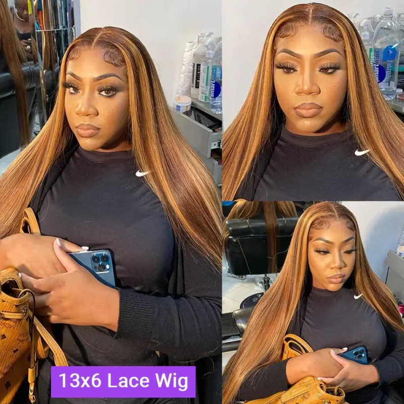 360 Highlight Wig Human Hair Lace Front Wig Bone Straight Blonde Ombre Colored Brazilian 13X4 13X6 Lace Frontal Wigs For Women - Image 2