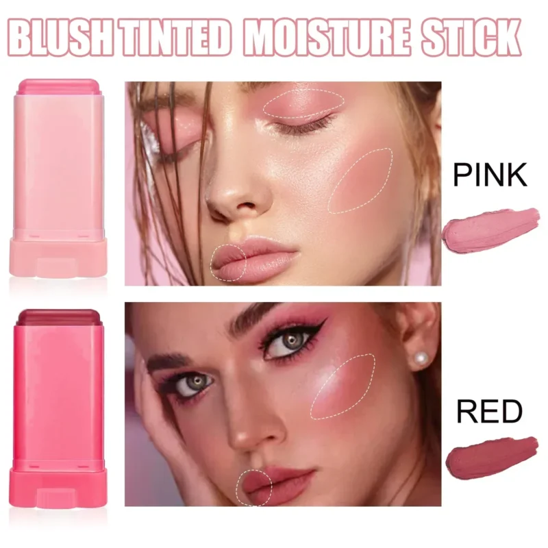 Silky Matte Pearl Blush Cream Red Pink Natural Hydrating Lip Waterproof Lasting Cheek Blush Cream Stick Apply Blush for Makeup - Image 6