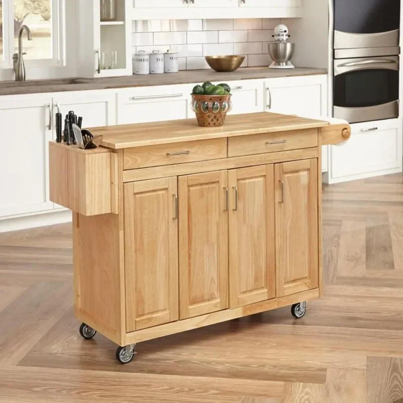 Kitchen Island Cart.General Line Kitchen Mobile Cart with Drop Leaf Breakfast Bar, 54 Inches Wide, Natural Hardwood, FURNITURE - Image 2