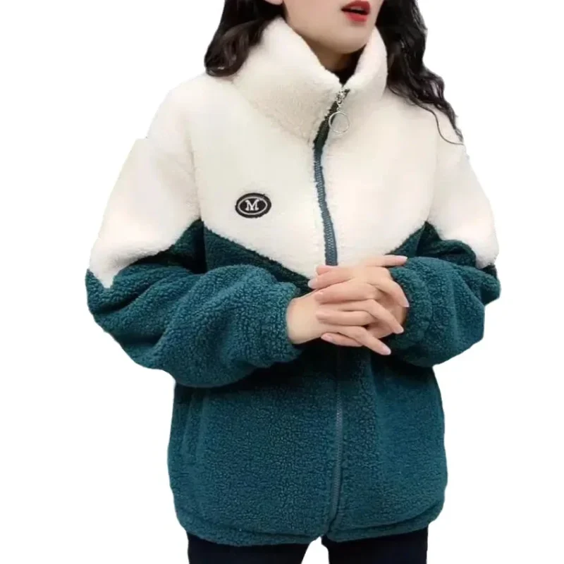 Women Jacket Colored Thickened Lamb Fleece Long Sleeve Mid Length Overcoat Warm Topcoat Quilted Top Autumn Winter Overgarmen - Image 3