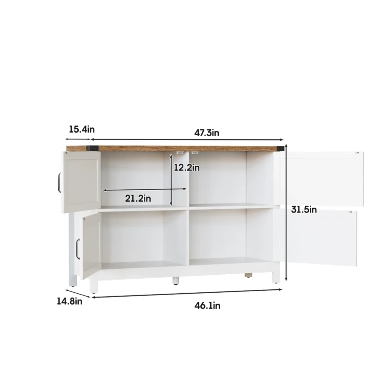 Vabches Sideboard Buffet Cabinet with 4 Doors Kitchen Storage Cabinet Wooden Coffee Bar Buffet Cabinet for Dining Room Furniture - Image 2
