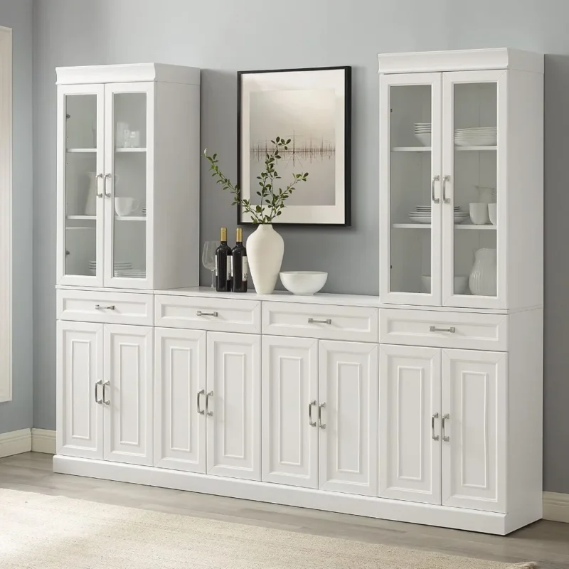 Furniture Stanton 3-Piece Sideboard Buffet Cabinet and Glass Door Kitchen Storage Pantry Set - Image 2