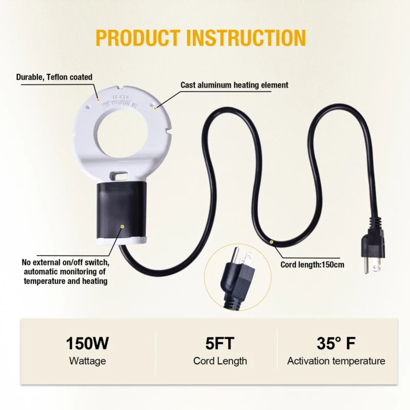 Submergible Cast Aluminum Thermostatic Control Bird Bath Heater De-icer for Livestock Poultry Birds, Cows, Horses, Animals Drink - Image 3