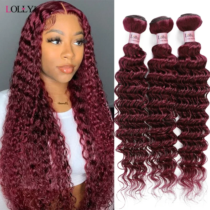 99j Burgundy Deep Wave Bundles Colored Human Hair Bundles Brazilian Remy Hair Extension Curly Hair Bundles Weaves 1/ 3/4 Pcs