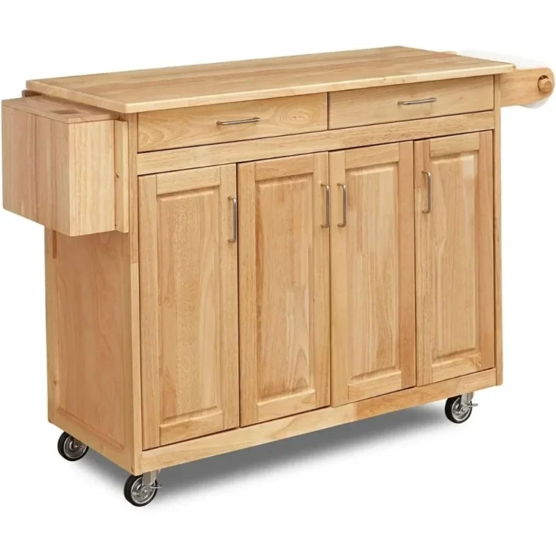 Kitchen Island Cart.General Line Kitchen Mobile Cart with Drop Leaf Breakfast Bar, 54 Inches Wide, Natural Hardwood, FURNITURE - Image 6