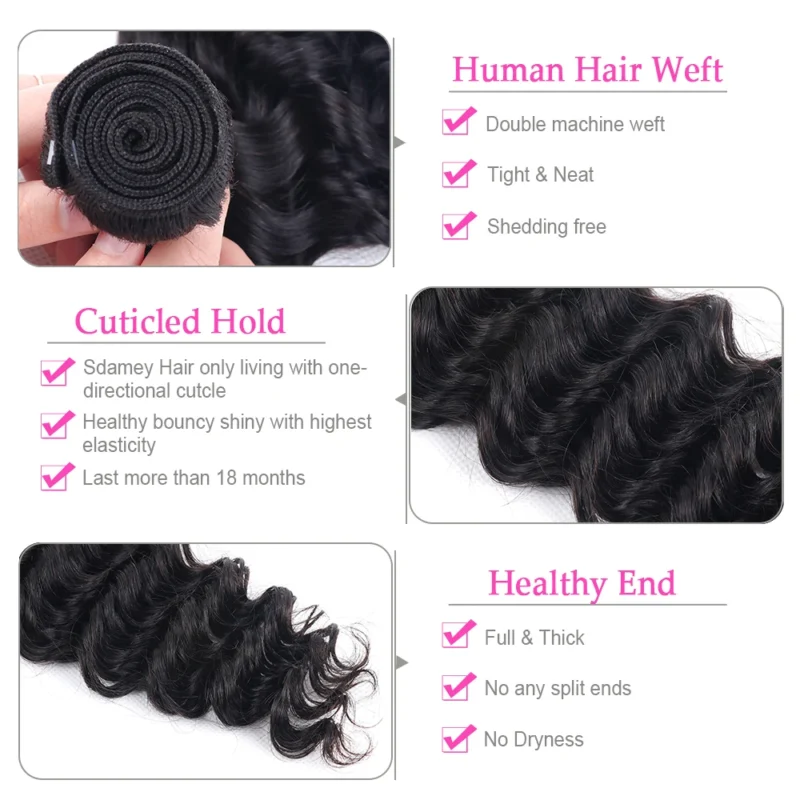 Deep Wave Human Hair Bundles Brazilian Hair Natural Color Deep Wave One Weave Bundles Unprocessed Human Hair 30 40 Inches - Image 5