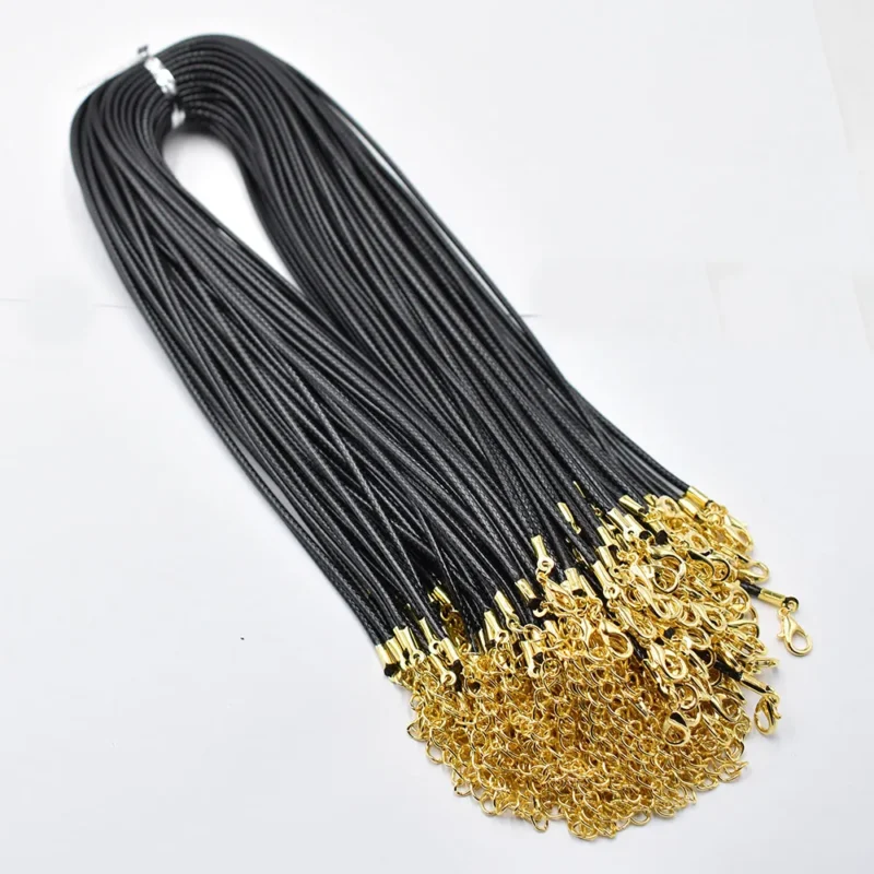 Fashion1.5mm 2mm 45cm 60cm 70cmBlack mixed Wax Leather Cord Necklace Rope Chain Lobster Clasp DIY Jewelry Accessories 100pcs/lot - Image 2