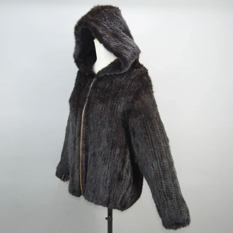 2025 New Women Mink Fur Coat Long-Sleeve Hooded Casual Jacket Fashion All-match Zipper Knitted Outerwear Jacket Custom Plus Size - Image 3