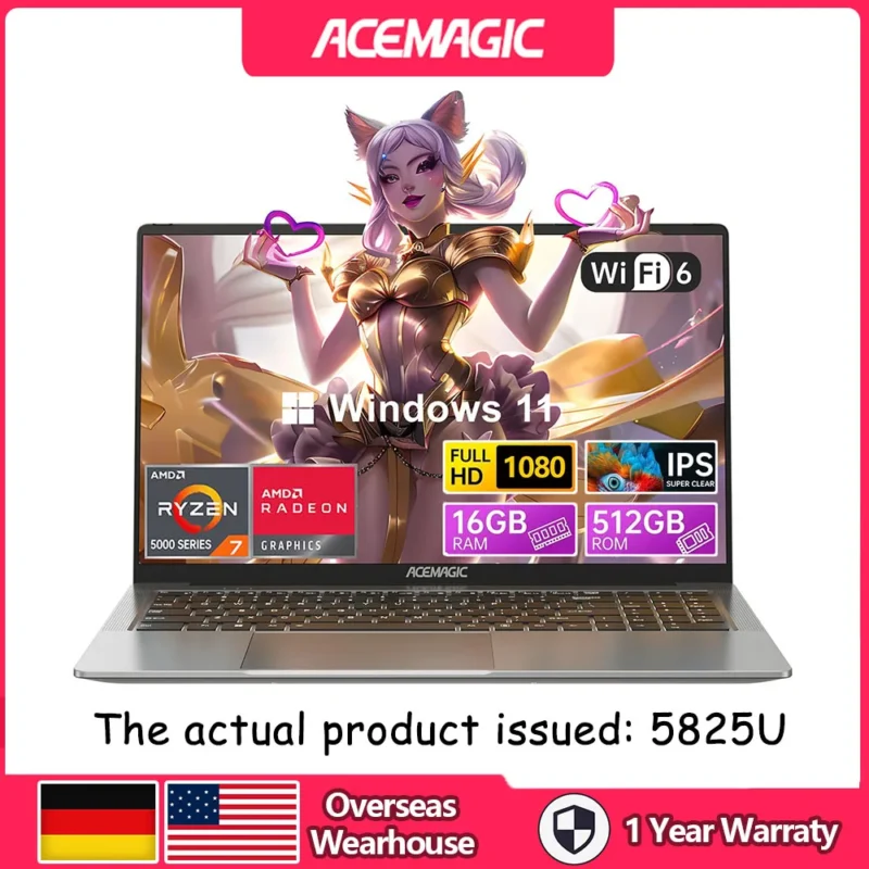 ACEMAGIC Gaming Notebook AMD Ryzen 7 5825U(Beat i7-1265U)Backlit Laptop Keyboard RAM 16GB NVME SSD 512GB 16.1" Full HD 1920x1080