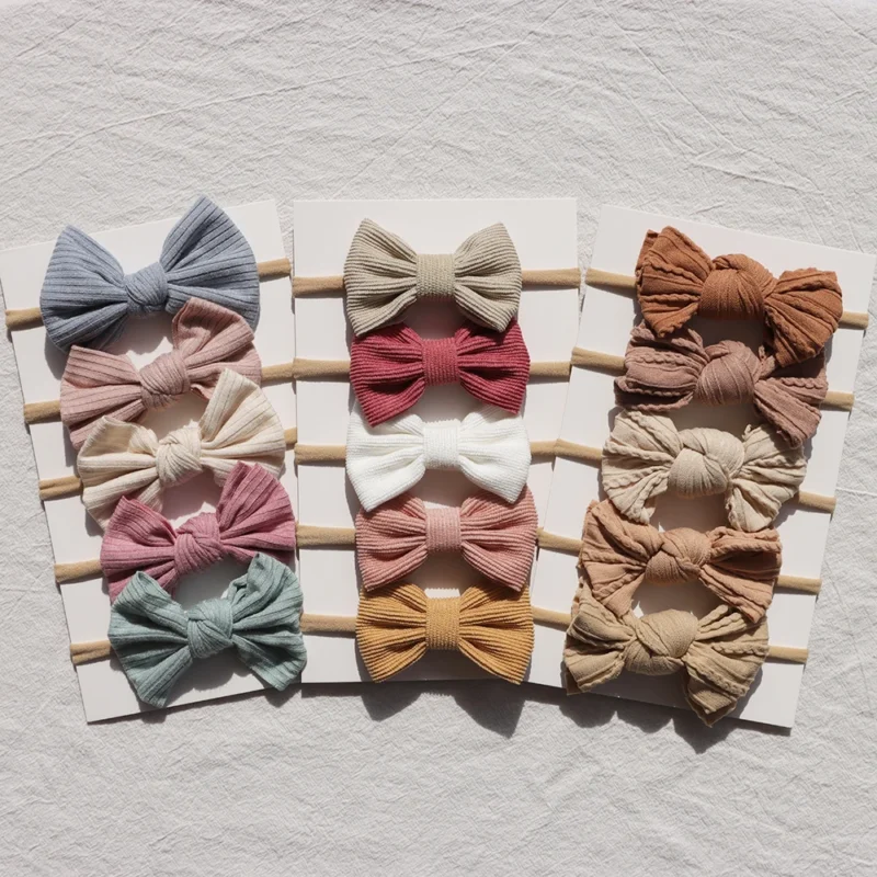 5Pcs/Lot Newborn Baby Headband Bows Nylon Baby Girl Headbands Elastic Soft Hair Bands For Children Baby Hair Accessories Kids