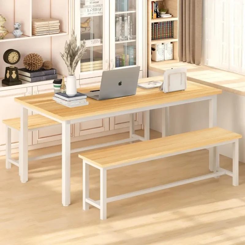 Dining Room Table Set, Kitchen Table Set with 2 Benches, Ideal for Home, Kitchen and Dining Room, - Image 2