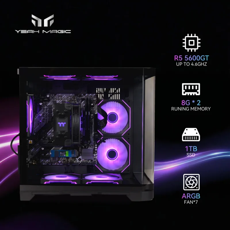 YEAH MAGIC Gaming Desktop AMD Ryzen 5 5500GT 3.9GHz 16GB(8G*2) DDR4 3200 1T NVME SSD ARGB 7 Fans Win 11 Home Gamer Desktop WIFI6 - Image 3