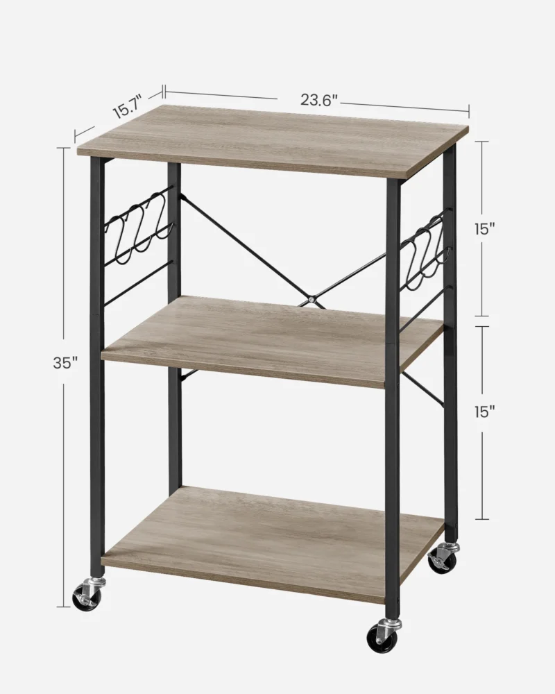 VASAGLE Kitchen Shelf on Wheels, Serving Cart with 3 Shelves, Kitchen Cart, Microwave Shelf, for Mini Oven, Toaster - Image 6