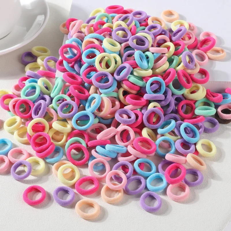 100PCS Colorful Basic Nylon Ealstic Hair Ties for Girls Children Ponytail Hold Scrunchie Rubber Band Kids Basic Hair Accessories