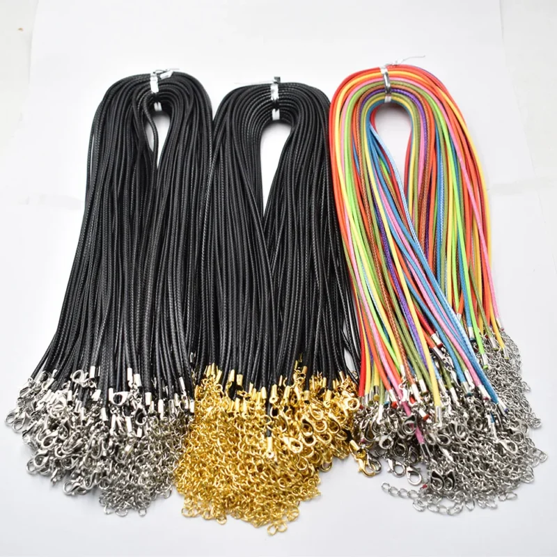 Fashion1.5mm 2mm 45cm 60cm 70cmBlack mixed Wax Leather Cord Necklace Rope Chain Lobster Clasp DIY Jewelry Accessories 100pcs/lot