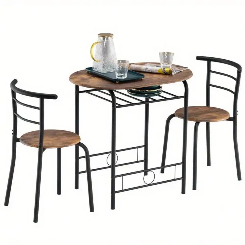 3pcs Metal Dining Table Set with 2 Chairs Kitchen Livingroom Furniture Spacesave