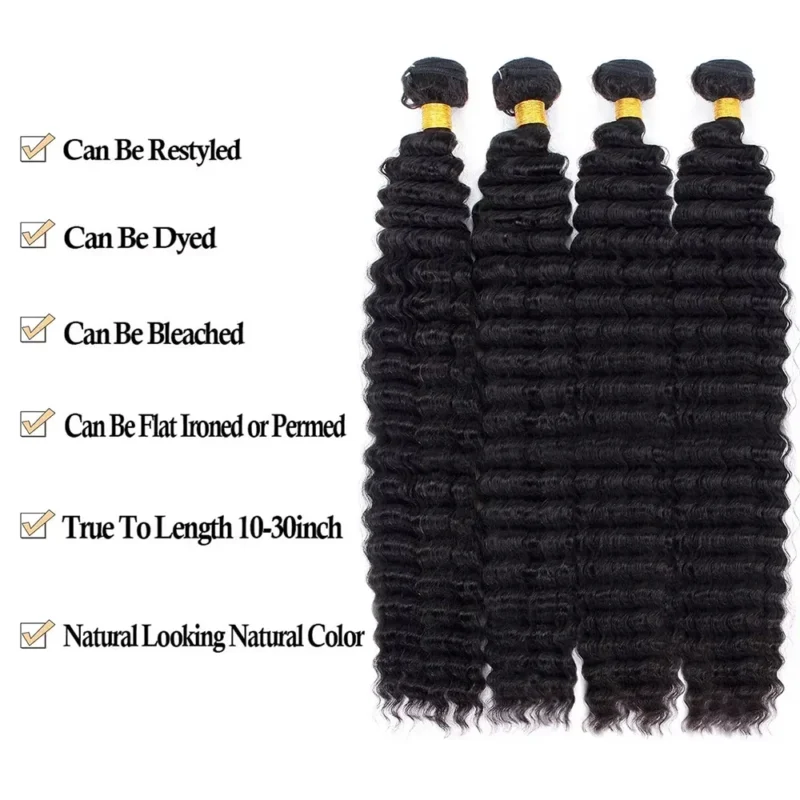 Deep Wave Human Hair Bundles Brazilian Hair Natural Color Deep Wave One Weave Bundles Unprocessed Human Hair 30 40 Inches - Image 4