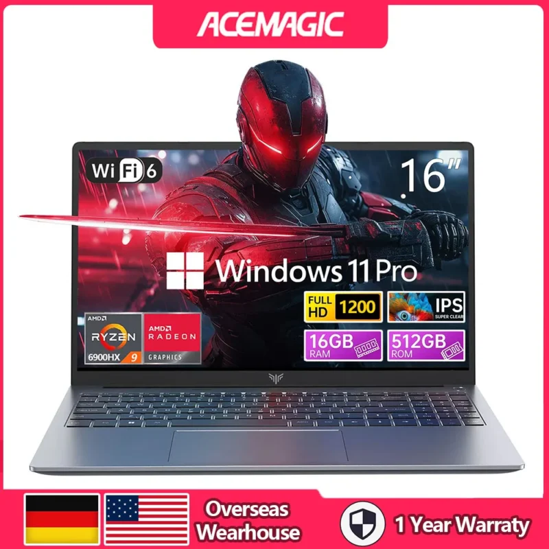 ACEMAGIC RX16 AMD Ryzen 9 6900HX 16.1" Ultra Slim 4000MAH Laptop 16GB LPDDR5 Ram 512GB Rom Windows 11Pro BT5.2 Wifi 6 Notebook