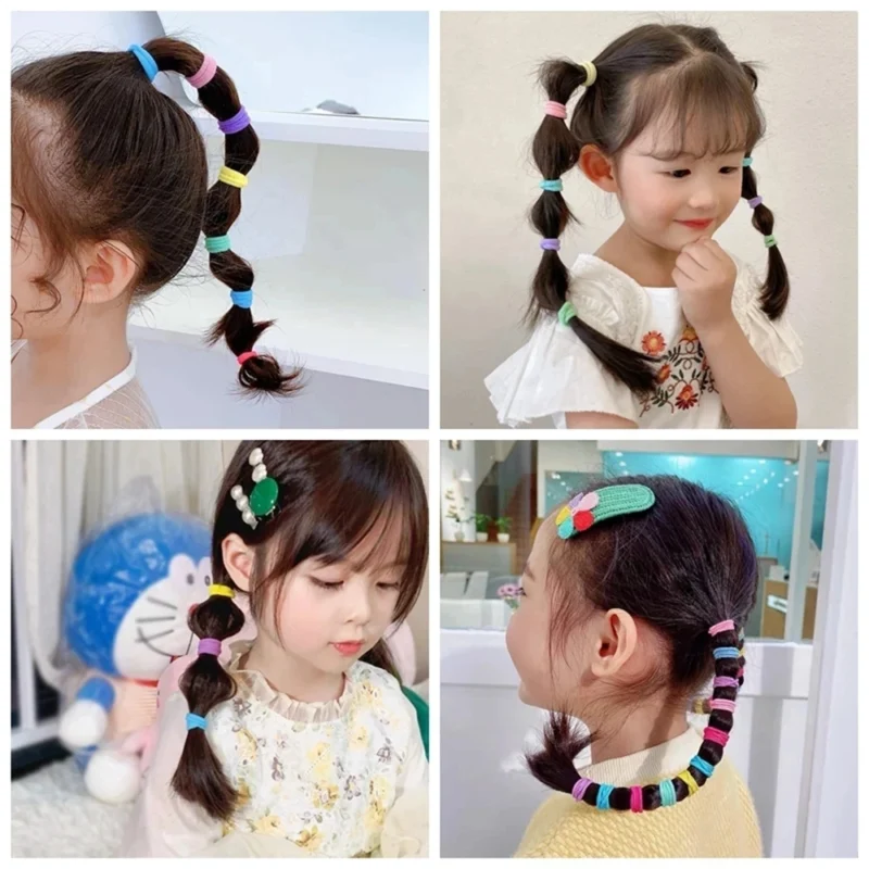 100PCS Colorful Basic Nylon Ealstic Hair Ties for Girls Children Ponytail Hold Scrunchie Rubber Band Kids Basic Hair Accessories - Image 5