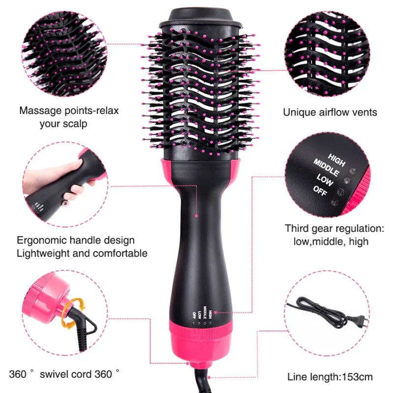 Hair Dryer Brush 3-In-1 Round Hot Air Spin Brush For Styling Frizz Control Blow Volumizer One-Step Auto-Rotating Curling Brush - Image 3