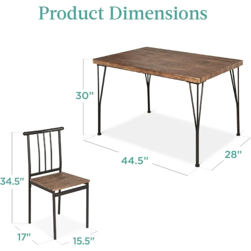 5-Piece Metal and Wood Indoor Modern Rectangular Dining Table Furniture Set for Kitchen, Dining Room, Breakfast Nook W/ 4 Chairs - Image 5