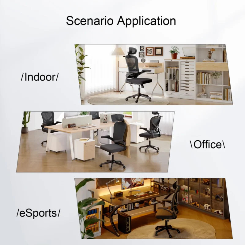 Ergonomic Mesh Office Chair, Gaming Racing Computer Adjustable with 3D Headrest Flip-Up Arms High Back Coat Hanger Tilt Function - Image 3