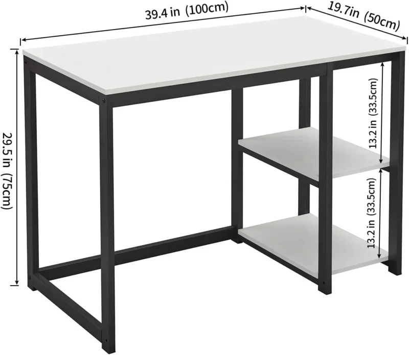 Computer Desk 40 inches with 2-Tier Shelves Sturdy Home Office Desk with Large Storage Space Modern Gaming Desk Study Writing - Image 2