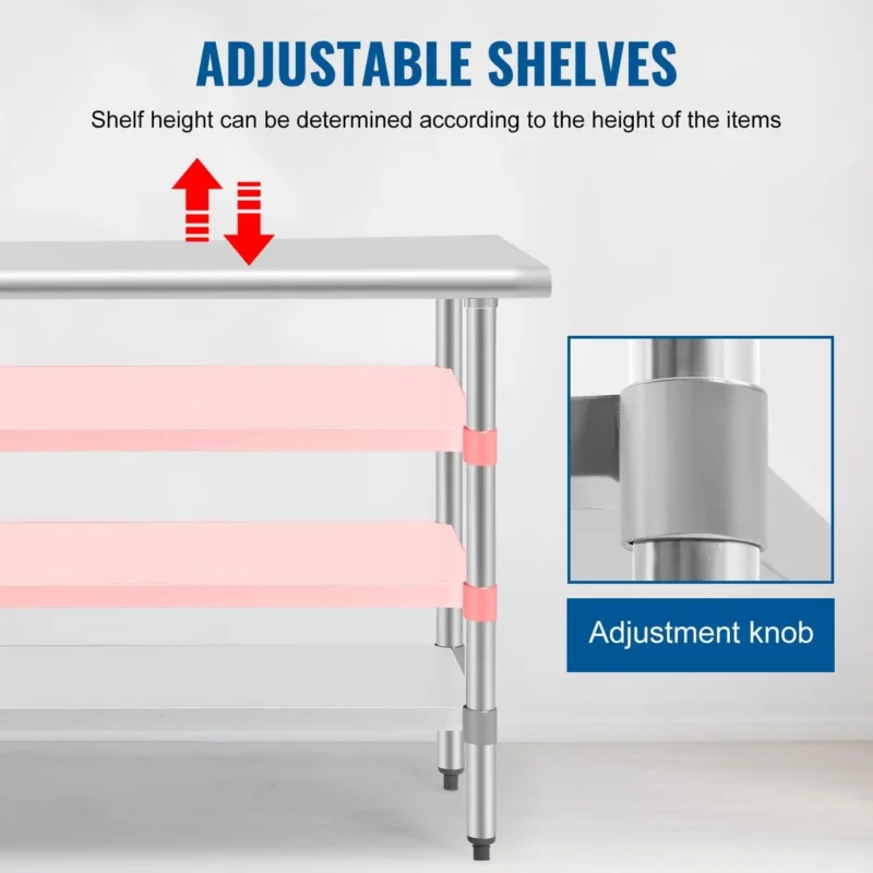 24 x 60 Inch Stainless Steel Work Table Kitchen Work Table Scratch Resistent Commercial Metal with Adjustable - Image 5